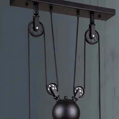 Industrial Black Metal Pulley Pendant Light for Kitchen Image - 6