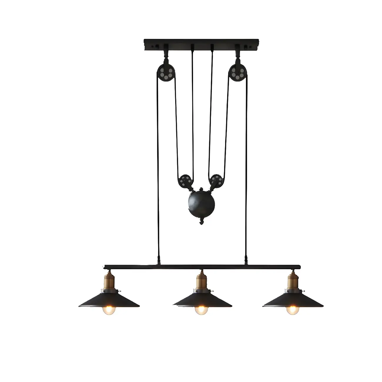 Industrial Black Metal Pulley Pendant Light for Kitchen Image - 7 | homeyfad