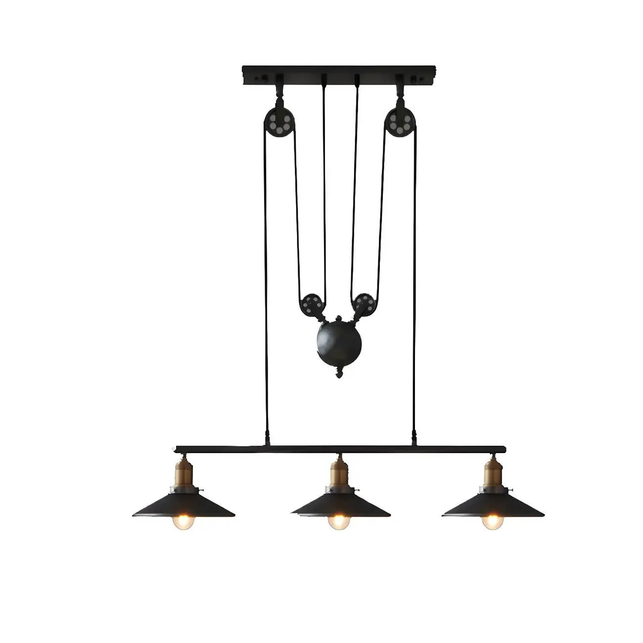 Industrial Black Metal Pulley Pendant Light for Kitchen Image - 7