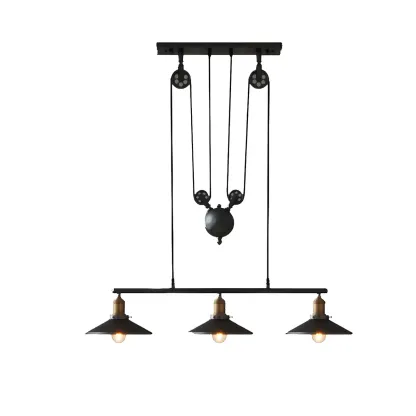 Industrial Black Metal Pulley Pendant Light for Kitchen Image - 7