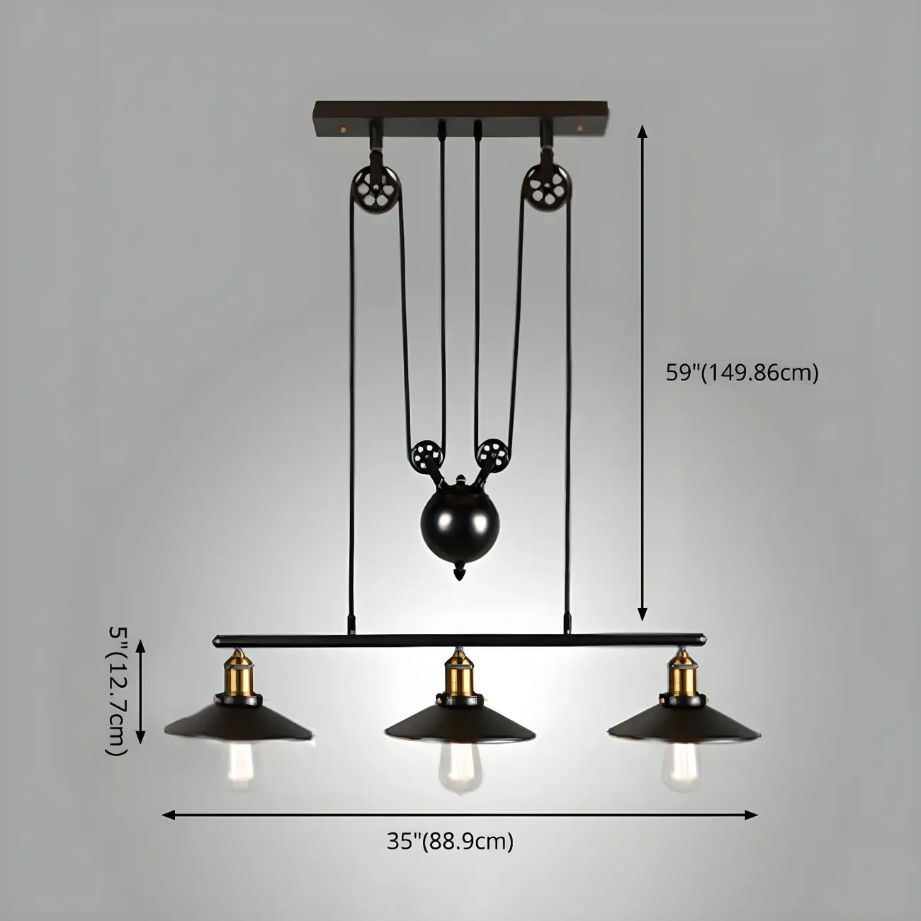 Industrial Black Metal Pulley Pendant Light for Kitchen Image - 8