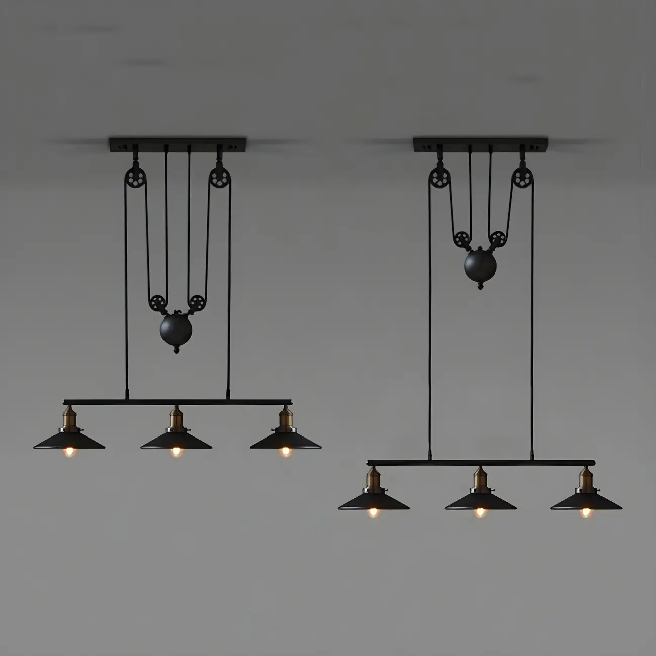 Industrial Black Metal Pulley Pendant Light for Kitchen Image - 9 | homeyfad