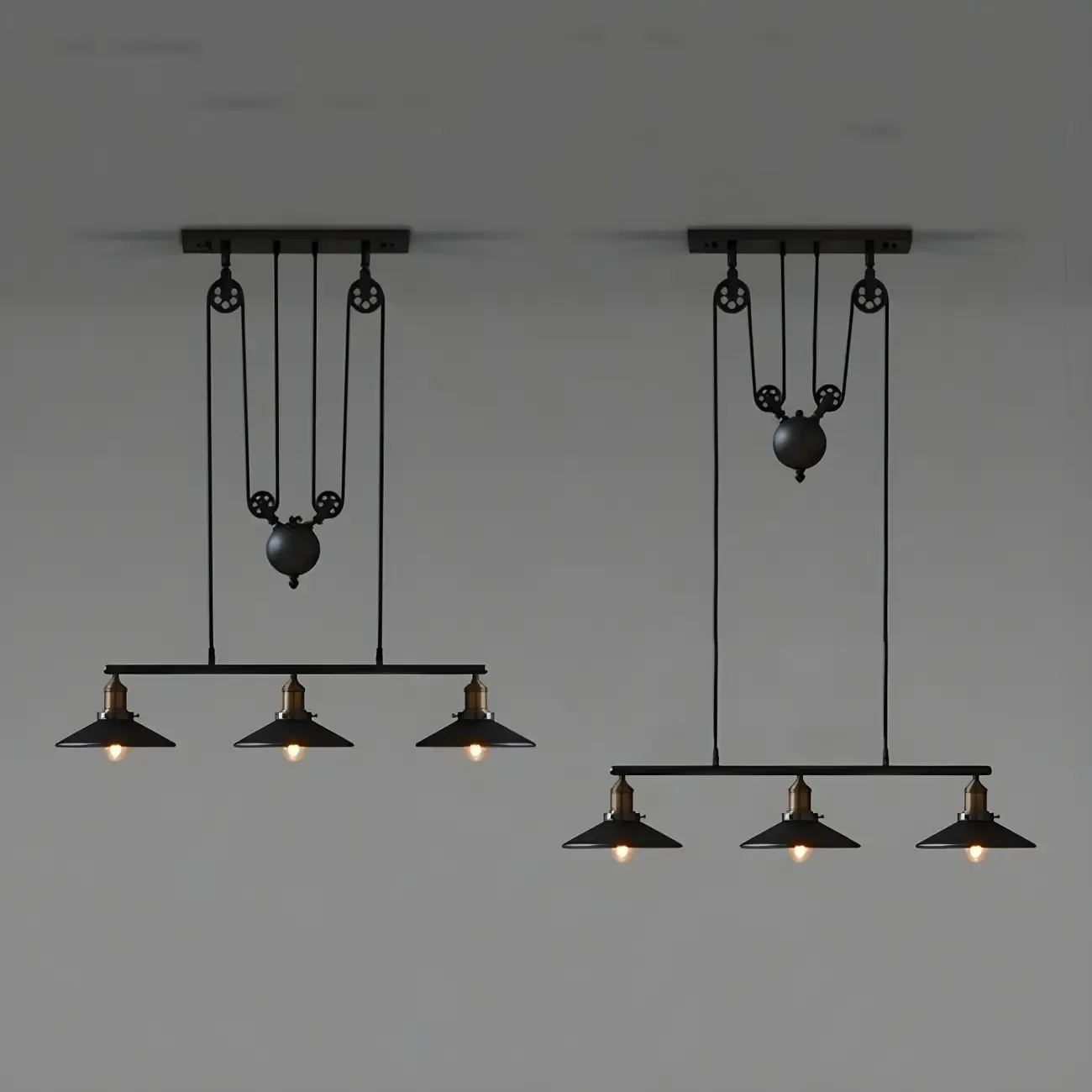 Industrial Black Metal Pulley Pendant Light for Kitchen Image - 9