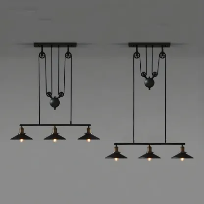 Industrial Black Metal Pulley Pendant Light for Kitchen Image - 9