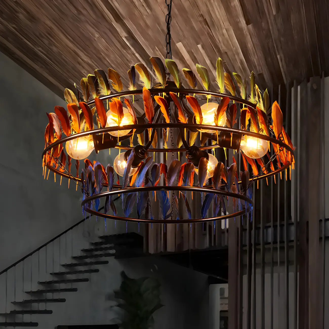 Boho Feather Chandelier for Living Room Image - 4 | homeyfad