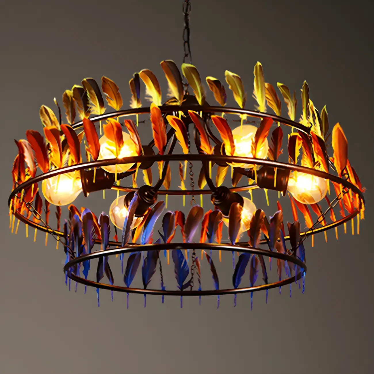 Boho Feather Chandelier for Living Room Image - 1