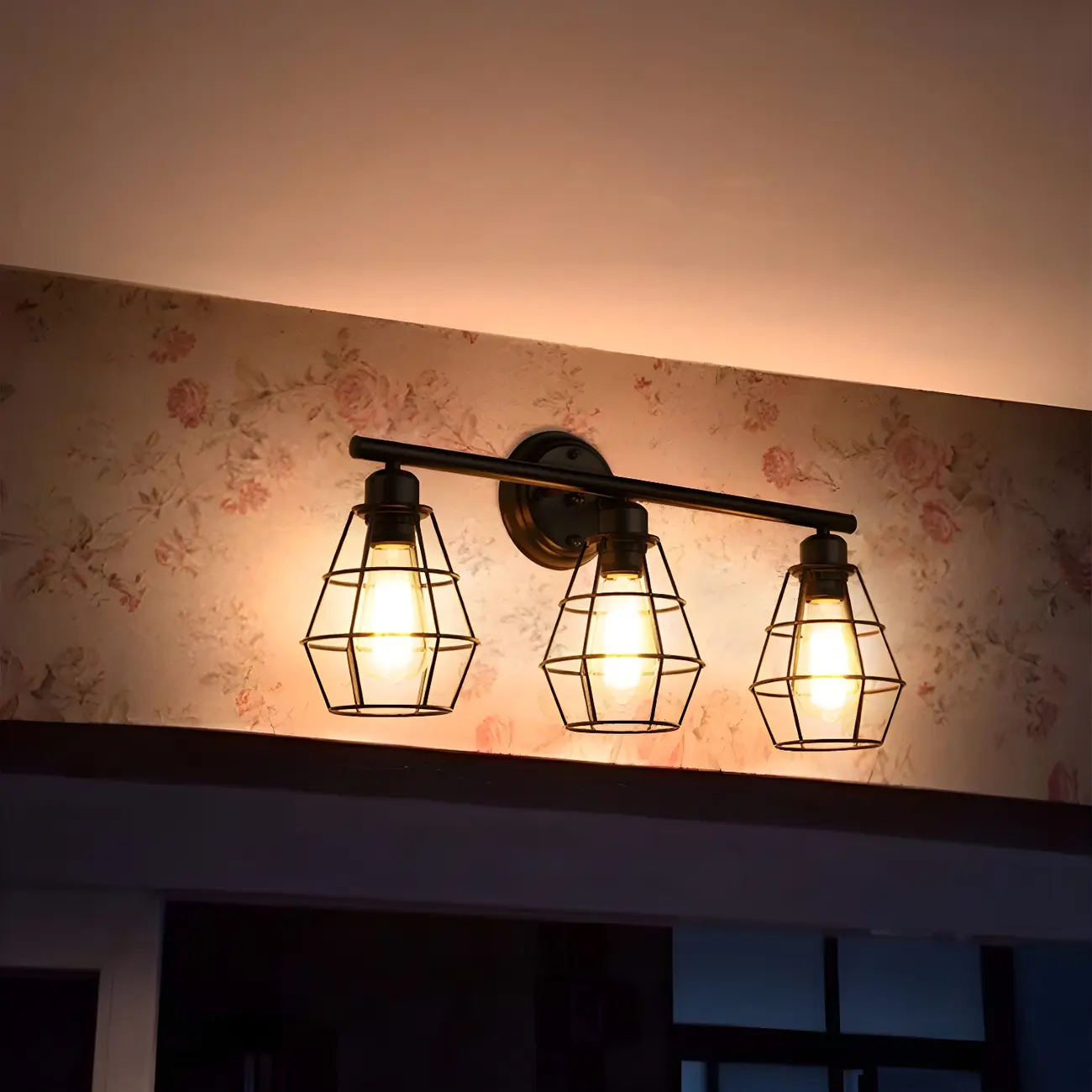3-Light Industrial Metal Cage LED Vanity Light | homeyfad