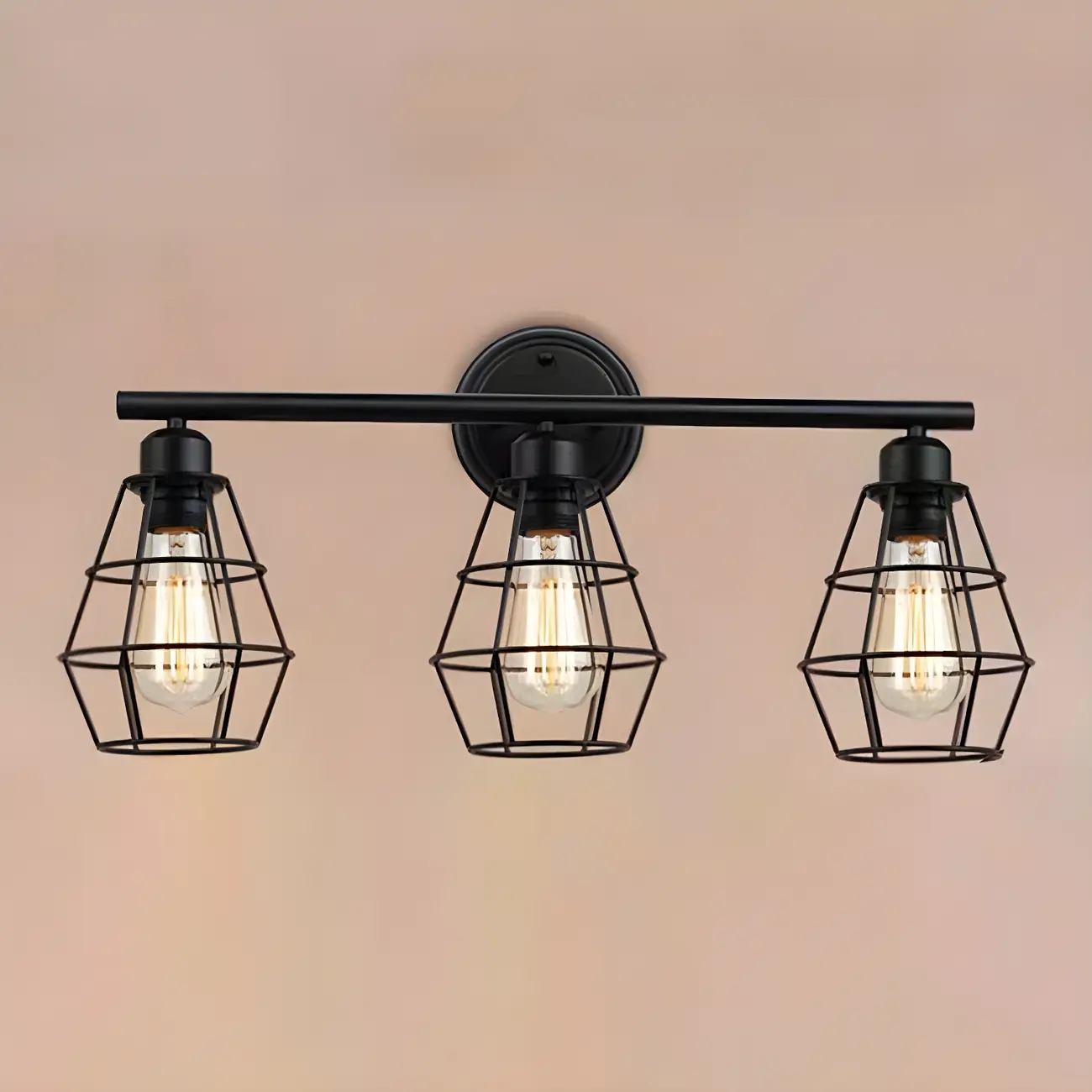 3-Light Industrial Metal Cage LED Vanity Light | homeyfad