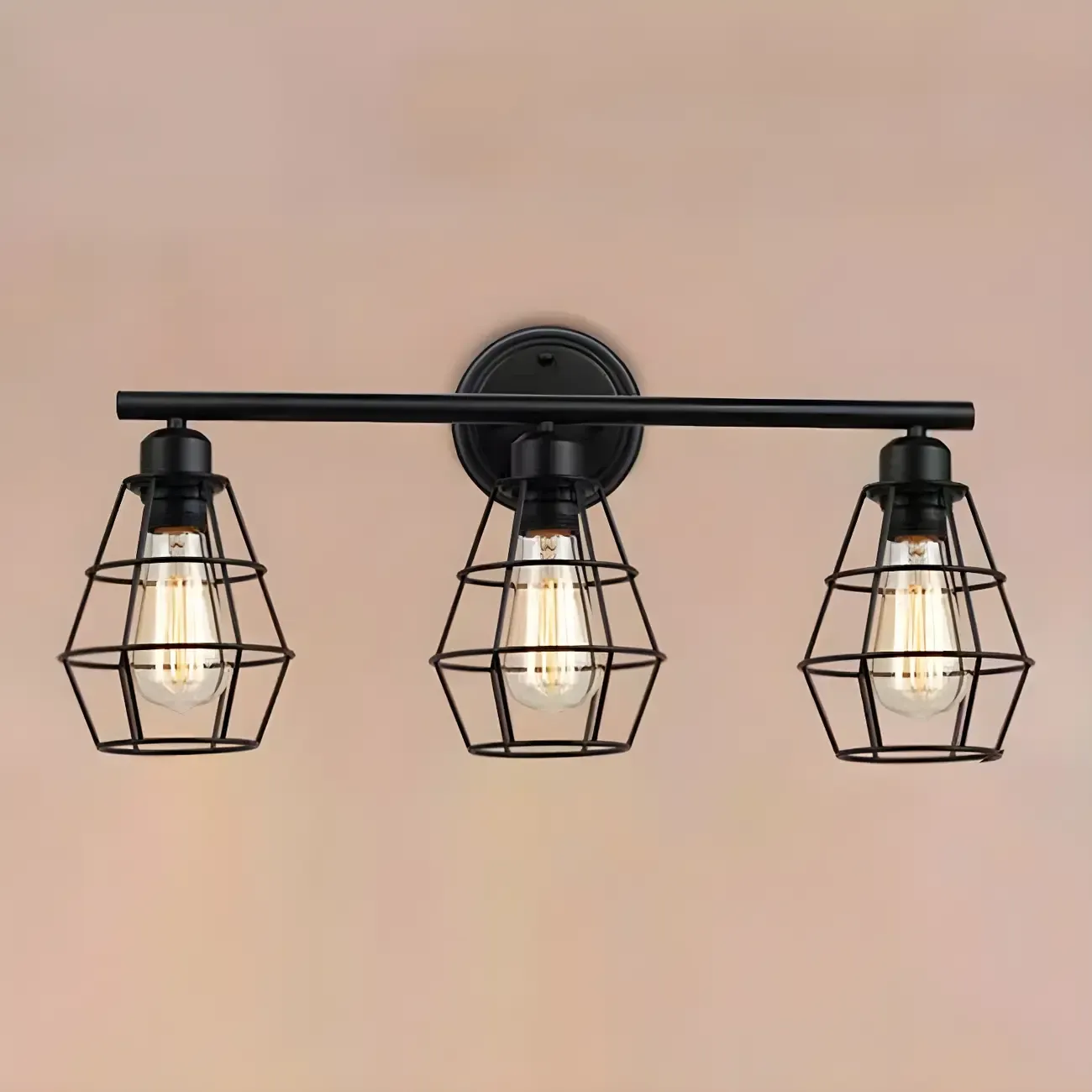 3-Light Industrial Metal Cage LED Vanity Light