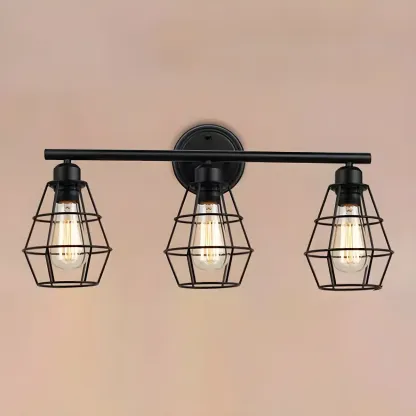 3-Light Industrial Metal Cage LED Vanity Light