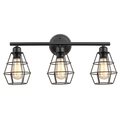 3-Light Industrial Metal Cage LED Vanity Light