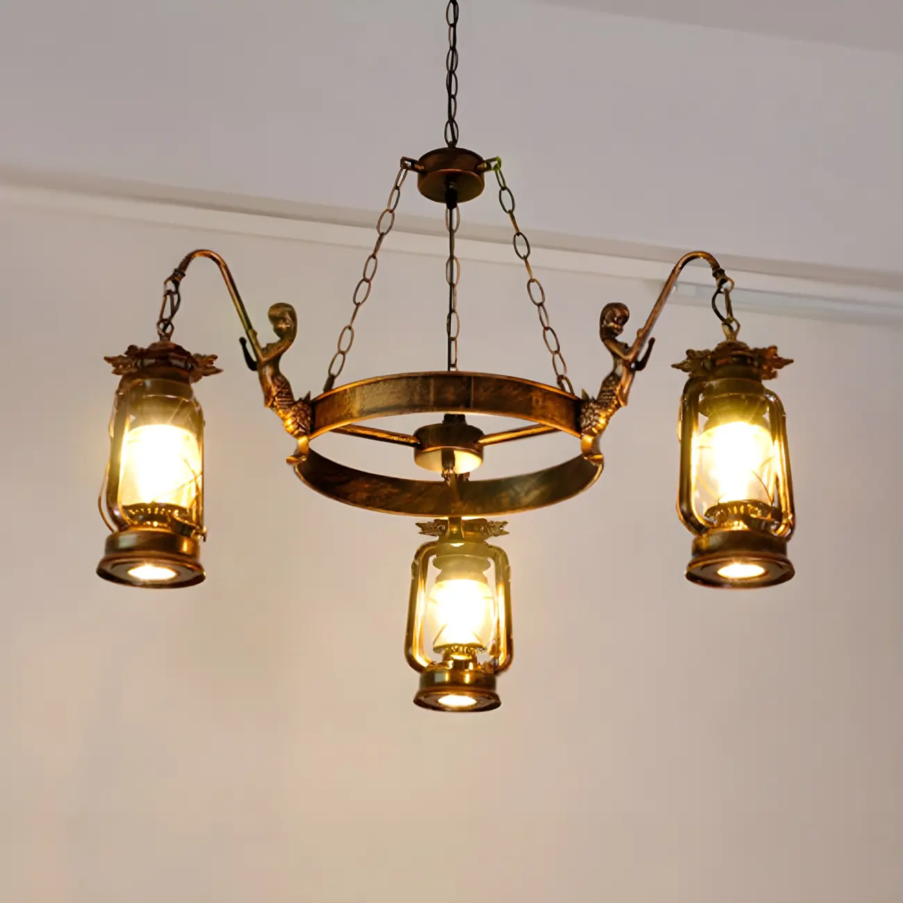 Bronze Circular Metal Antique Lantern Chandelier Image - 5 | homeyfad