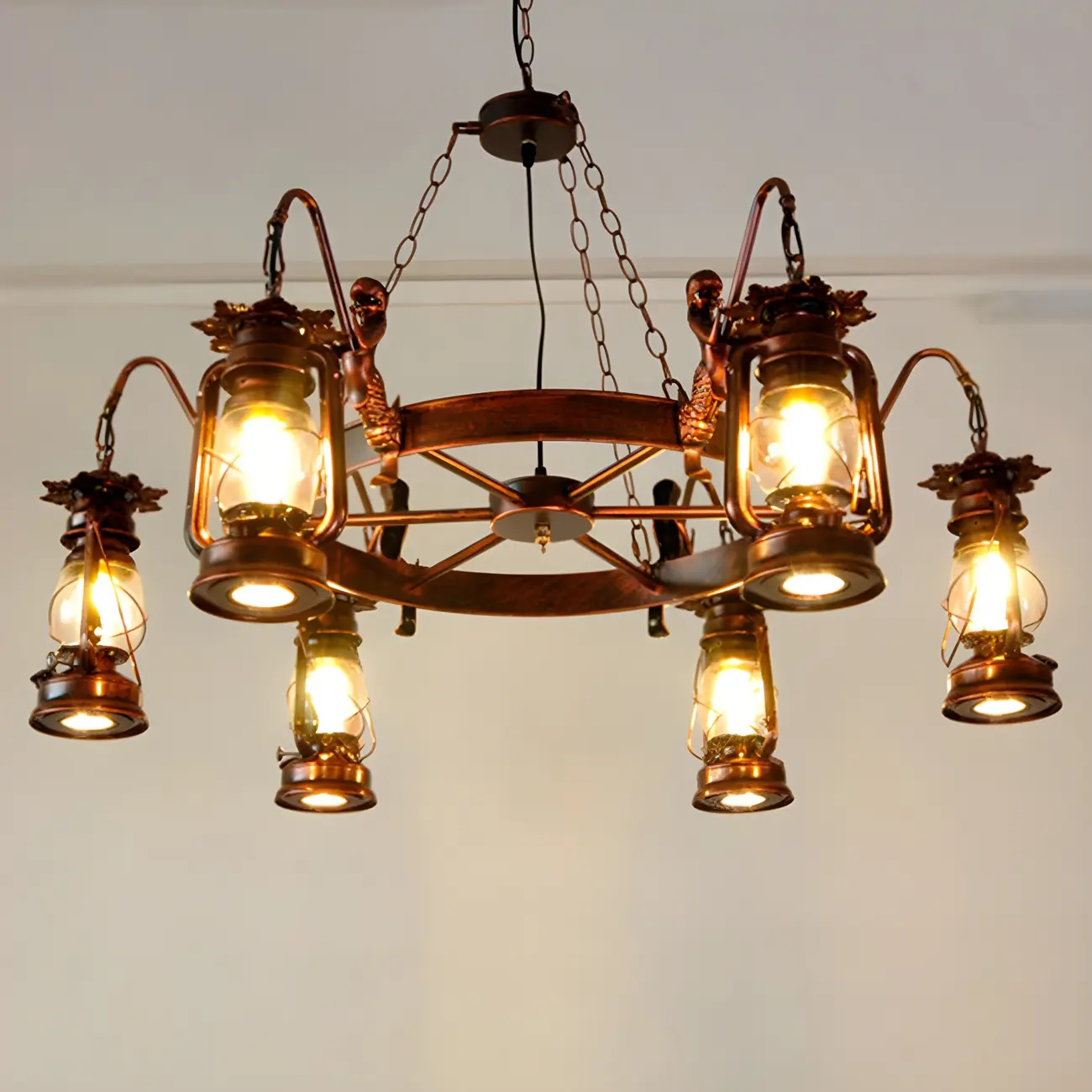 Bronze Circular Metal Antique Lantern Chandelier Image - 7 | homeyfad