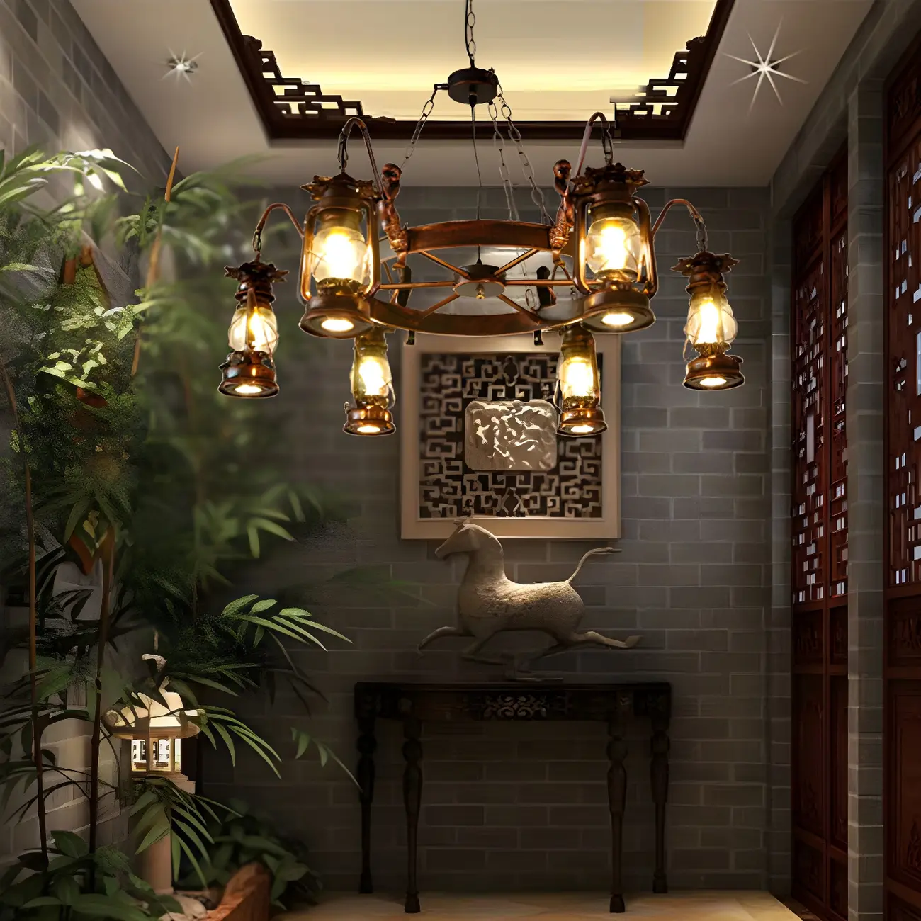 Bronze Circular Metal Antique Lantern Chandelier Image - 3 | homeyfad