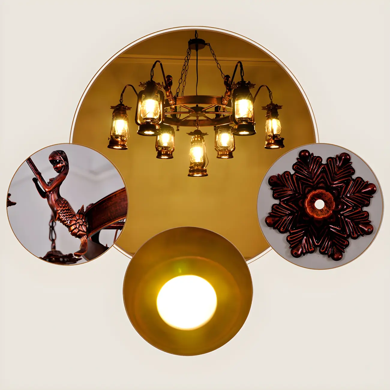 Bronze Circular Metal Antique Lantern Chandelier Image - 8 | homeyfad