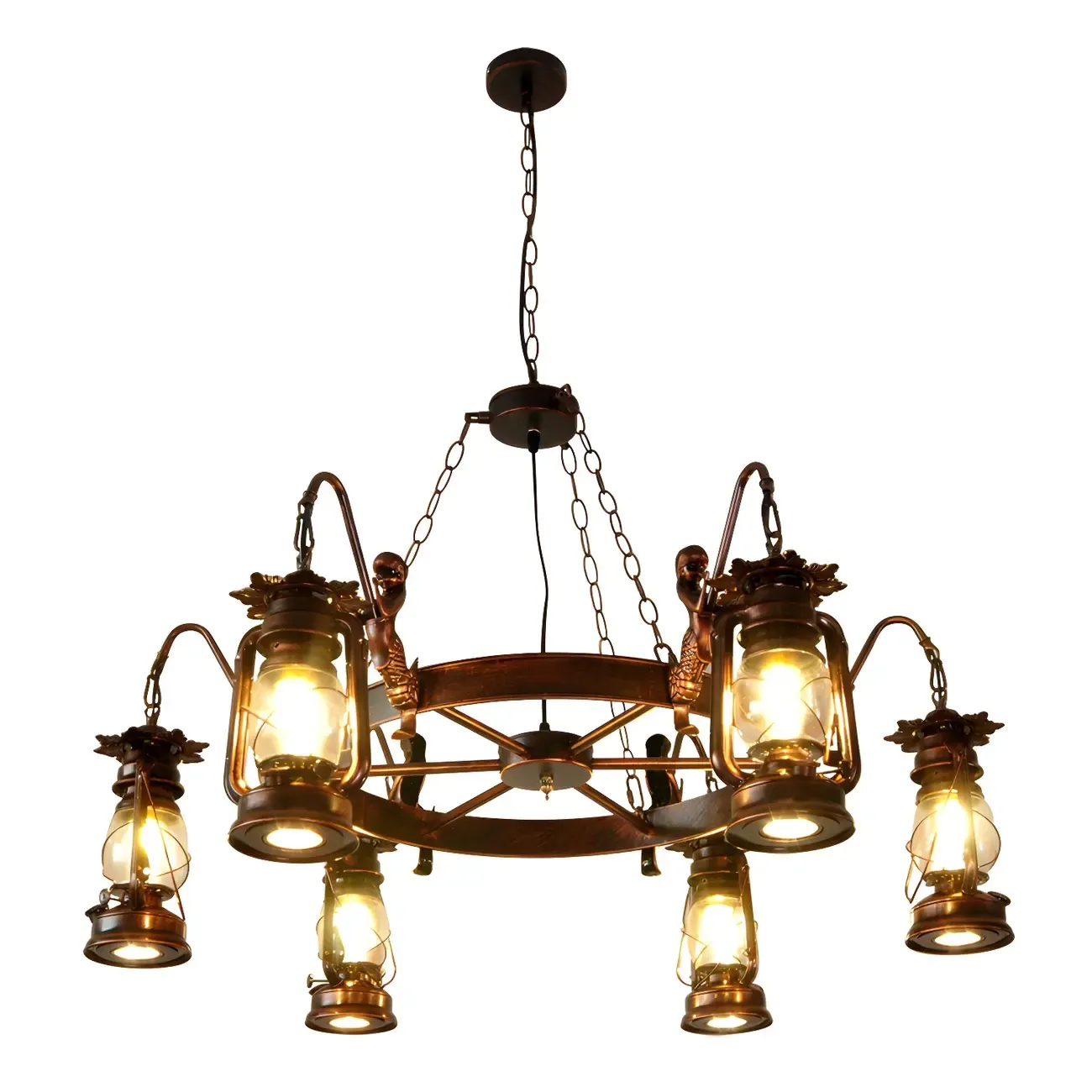 Bronze Circular Metal Antique Lantern Chandelier Image - 9