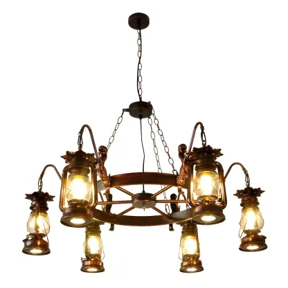 Bronze Circular Metal Antique Lantern Chandelier Image - 9