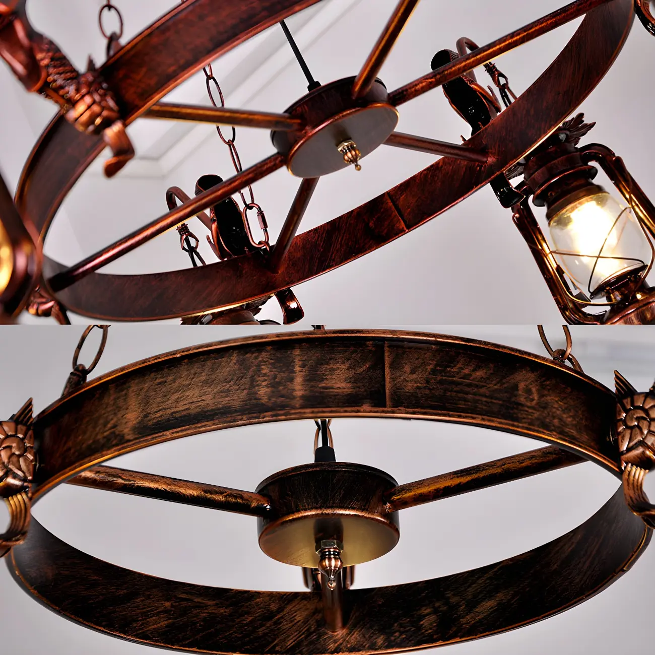 Bronze Circular Metal Antique Lantern Chandelier Image - 13 | homeyfad