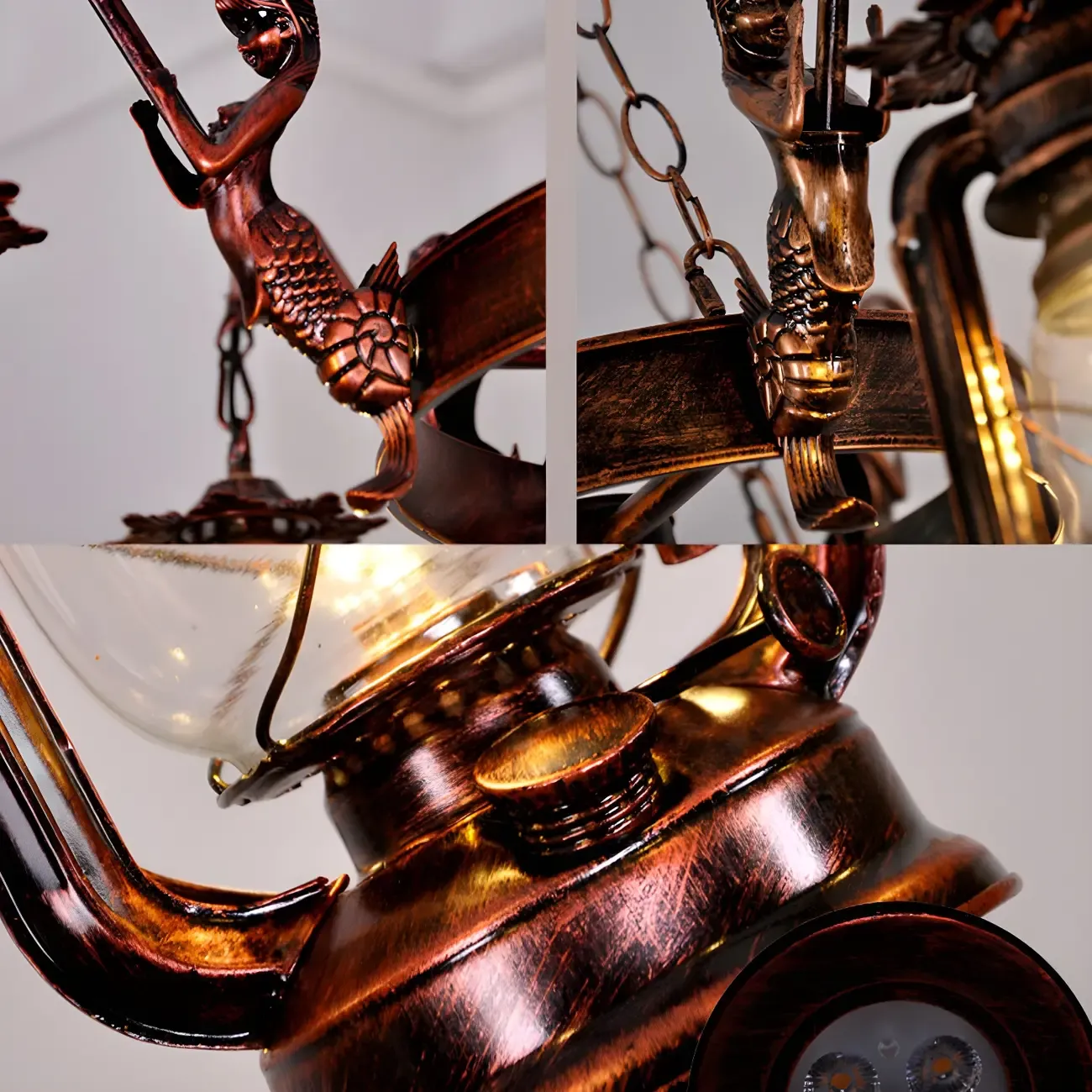 Bronze Circular Metal Antique Lantern Chandelier Image - 14