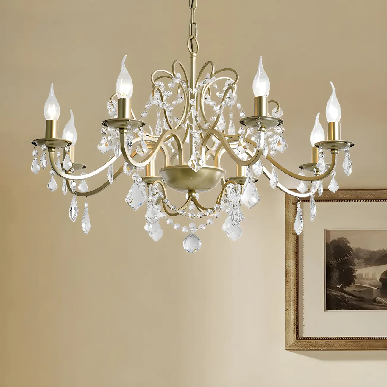 Gold Crystal Curved Metal Elegant Chandelier Light | homeyfad