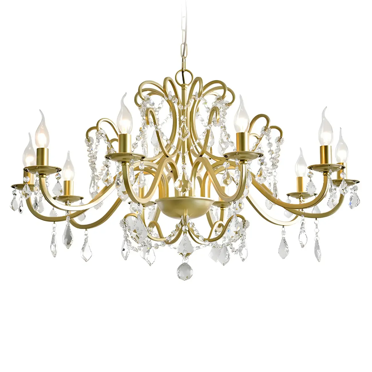 Gold Crystal Curved Metal Elegant Chandelier Light