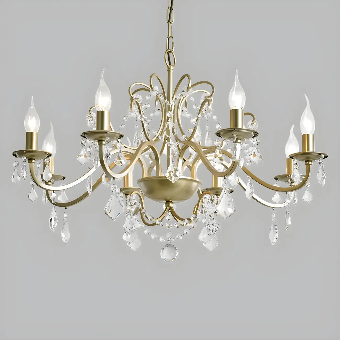 Gold Crystal Curved Metal Elegant Chandelier Light