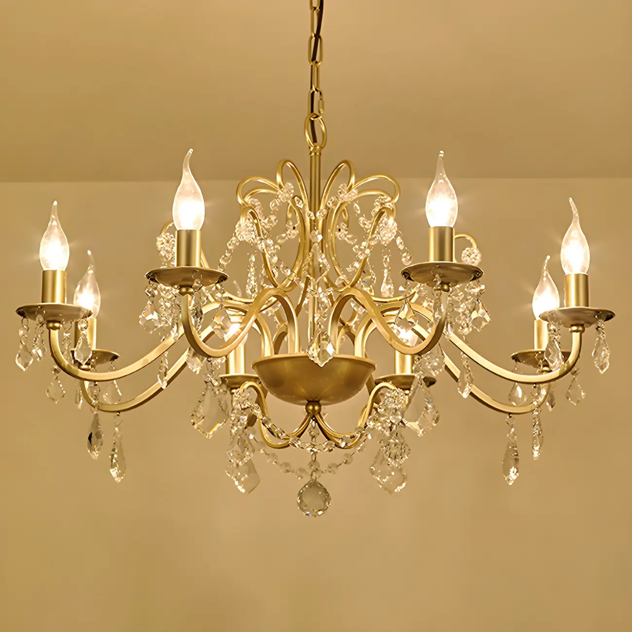 Gold Crystal Curved Metal Elegant Chandelier Light | homeyfad