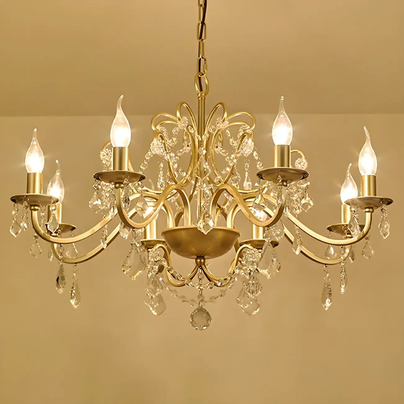Gold Crystal Curved Metal Elegant Chandelier Light