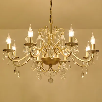 Gold Crystal Curved Metal Elegant Chandelier Light