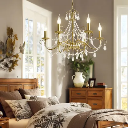 Gold Crystal Metal Elegant Classic Chandelier Light
