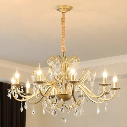 Traditional Curved Gold Metal Crystal Bead Chandeliers Image - 6