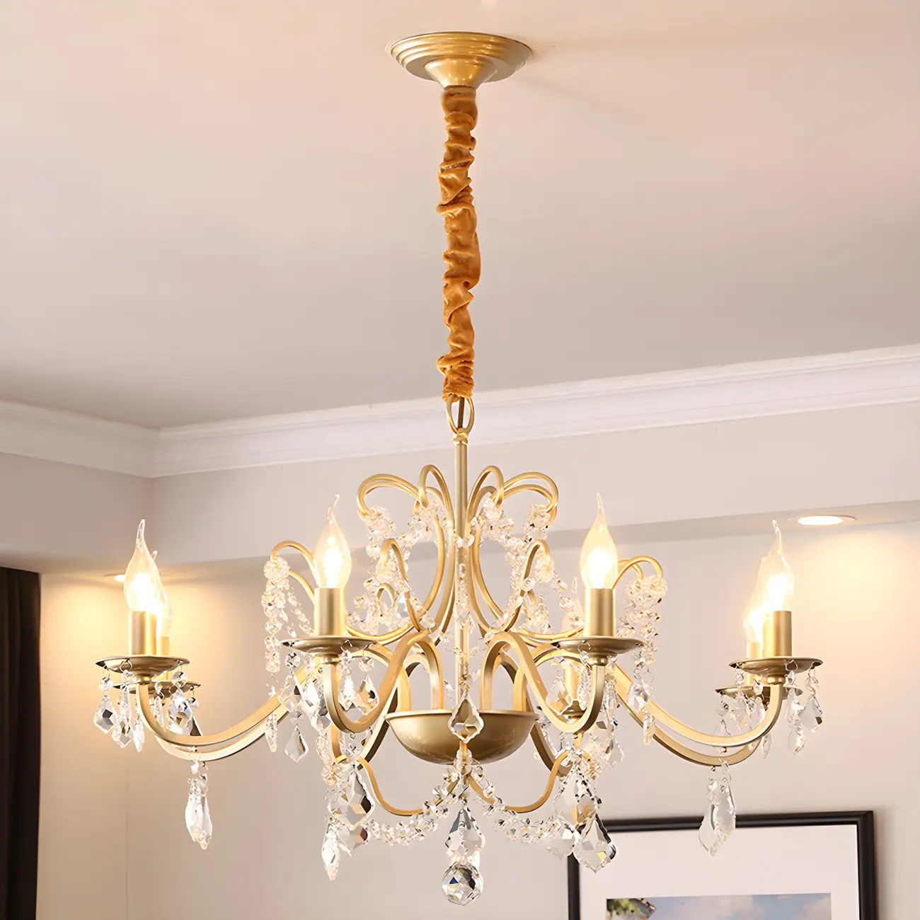 Traditional Curved Gold Metal Crystal Bead Chandeliers Image - 7 | homeyfad