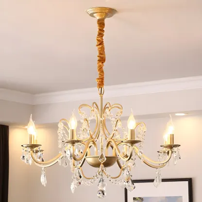 Traditional Curved Gold Metal Crystal Bead Chandeliers Image - 7