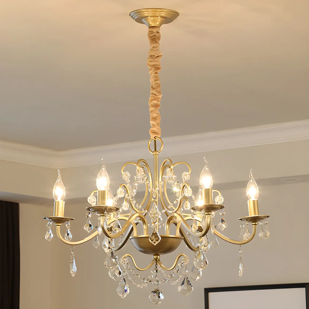 Traditional Curved Gold Metal Crystal Bead Chandeliers Image - 9 | homeyfad