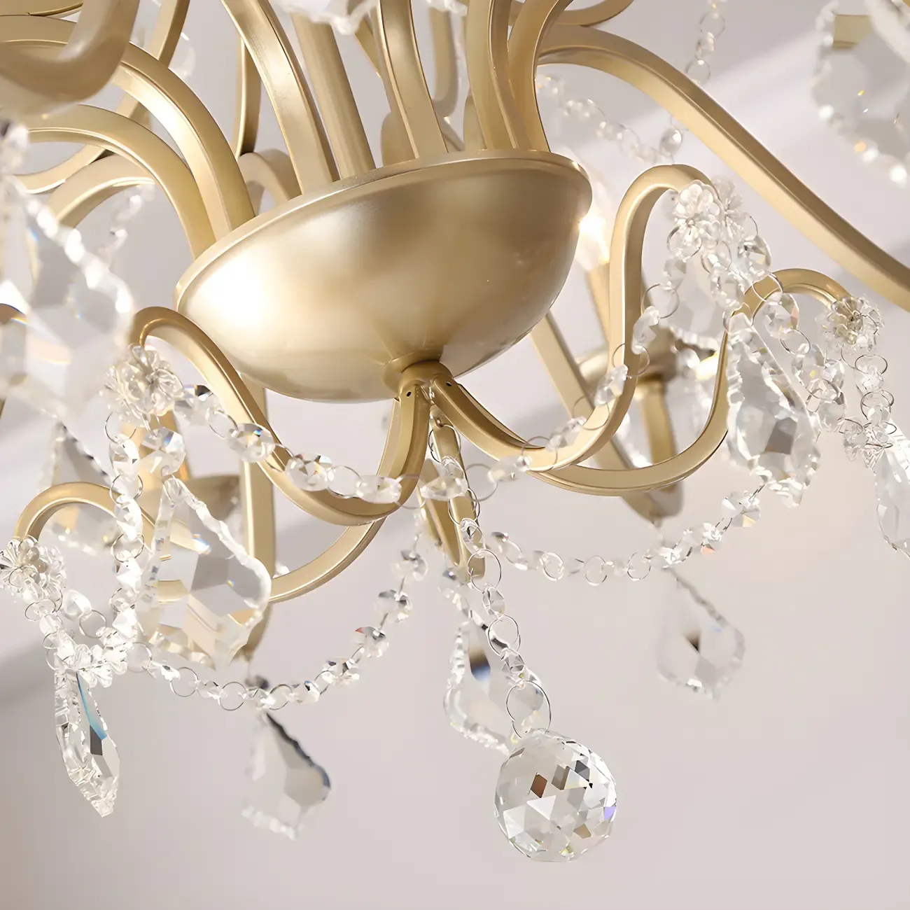 Traditional Curved Gold Metal Crystal Bead Chandeliers Image - 3