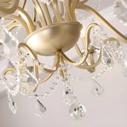 Traditional Curved Gold Metal Crystal Bead Chandeliers Image - 3