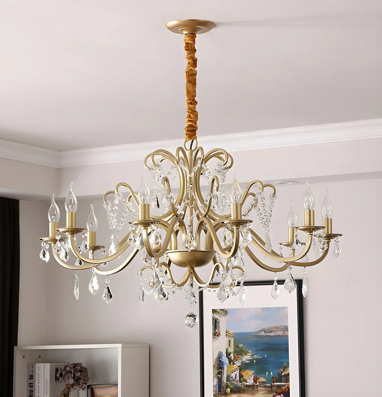 Traditional Curved Gold Metal Crystal Bead Chandeliers Image - 2 | homeyfad