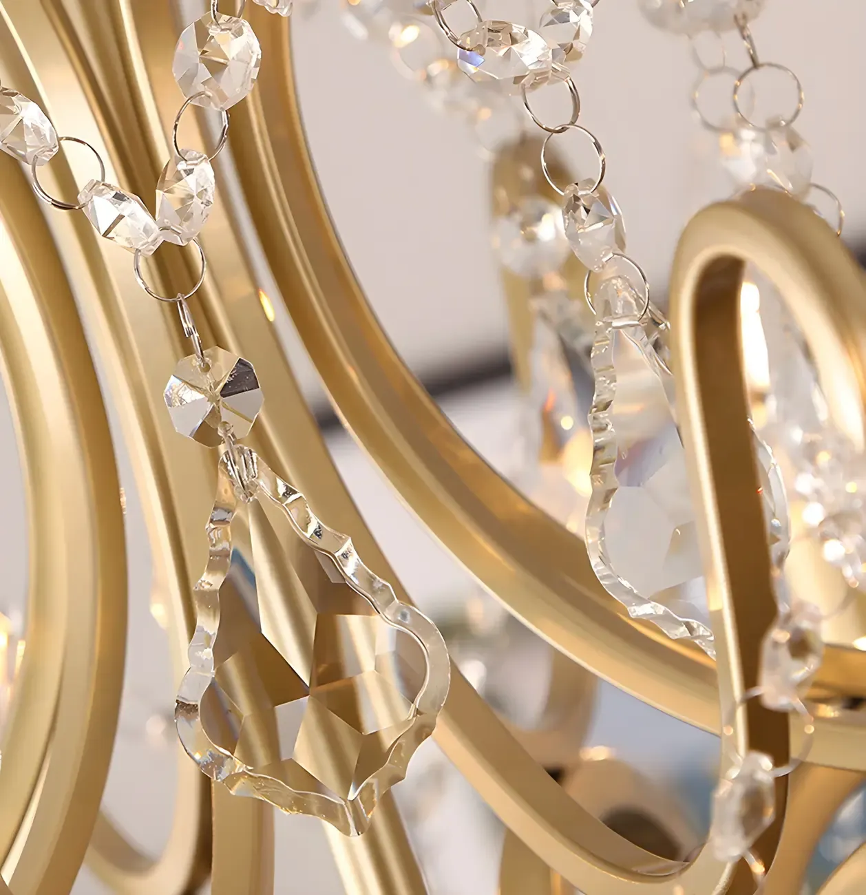 Traditional Curved Gold Metal Crystal Bead Chandeliers Image - 15