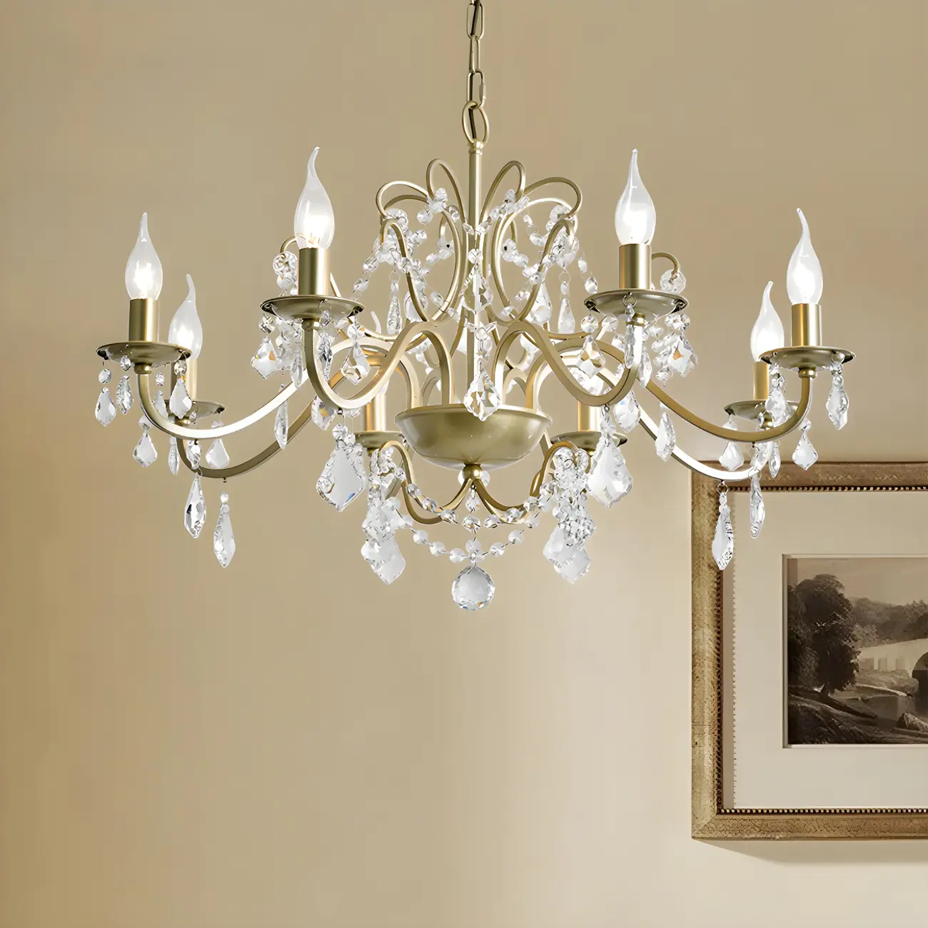 Gold Crystal Curved Metal Elegant Chandelier Light | homeyfad