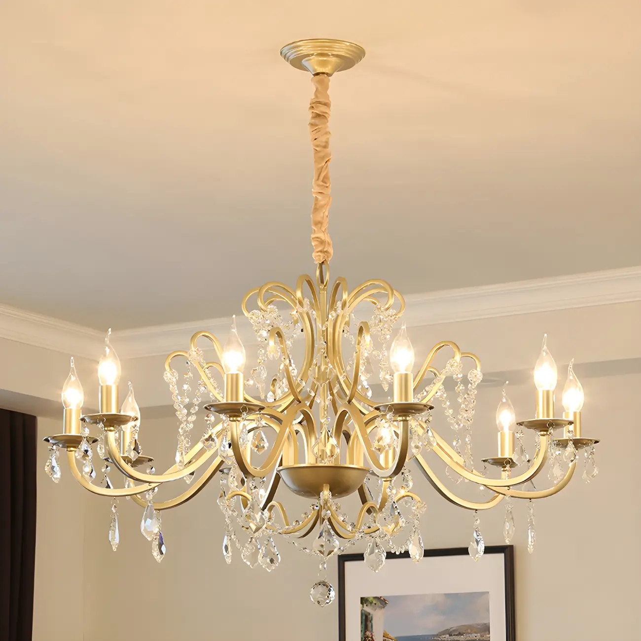 Traditional Curved Gold Metal Crystal Bead Chandeliers Image - 10 | homeyfad