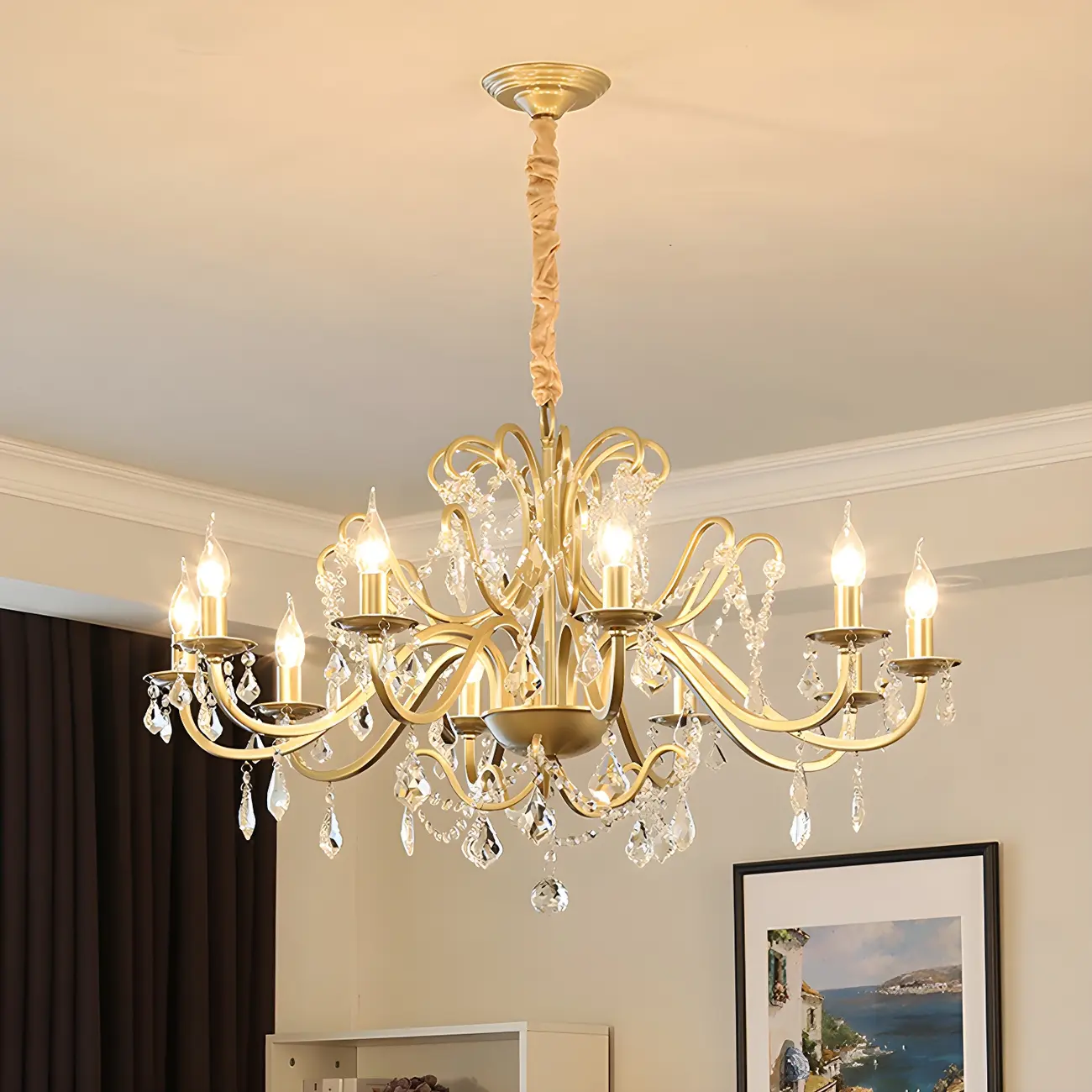 Traditional Curved Gold Metal Crystal Bead Chandeliers Image - 1 | homeyfad