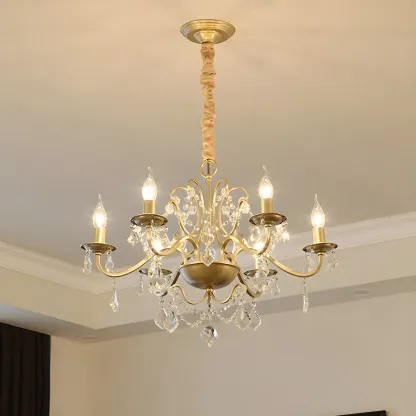 Traditional Curved Gold Metal Crystal Bead Chandeliers Image - 11