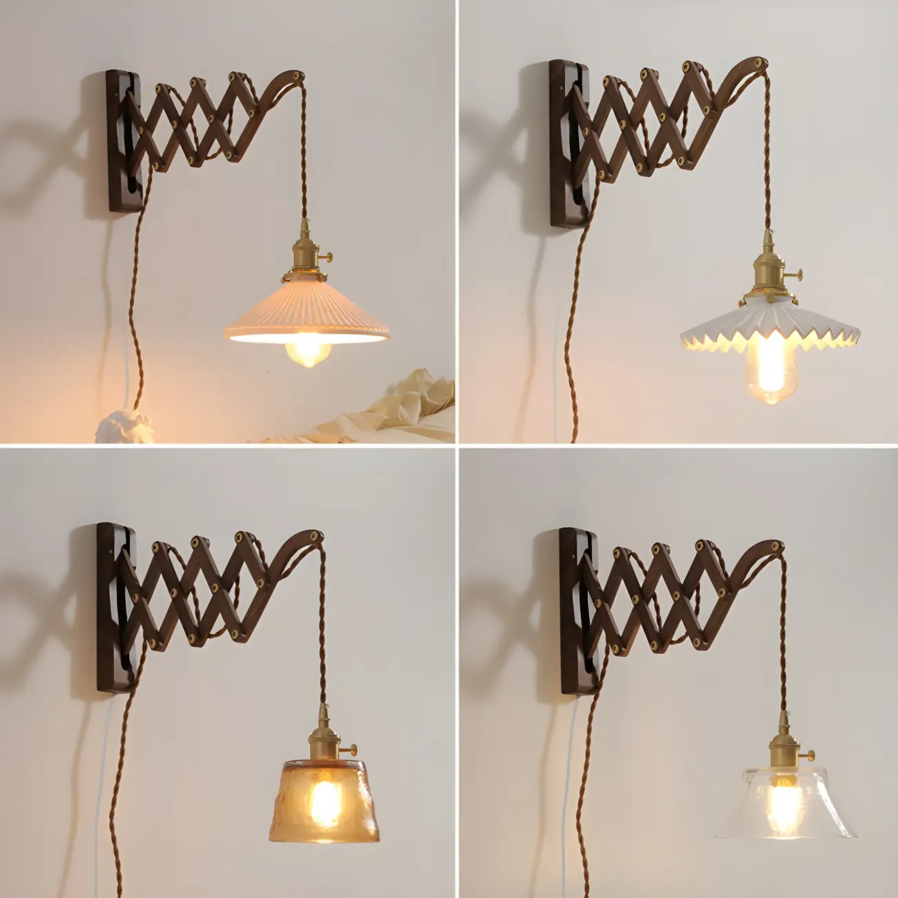 Vintage Brown Wood Retractable Swing Arm Wall Light Image - 5 | homeyfad