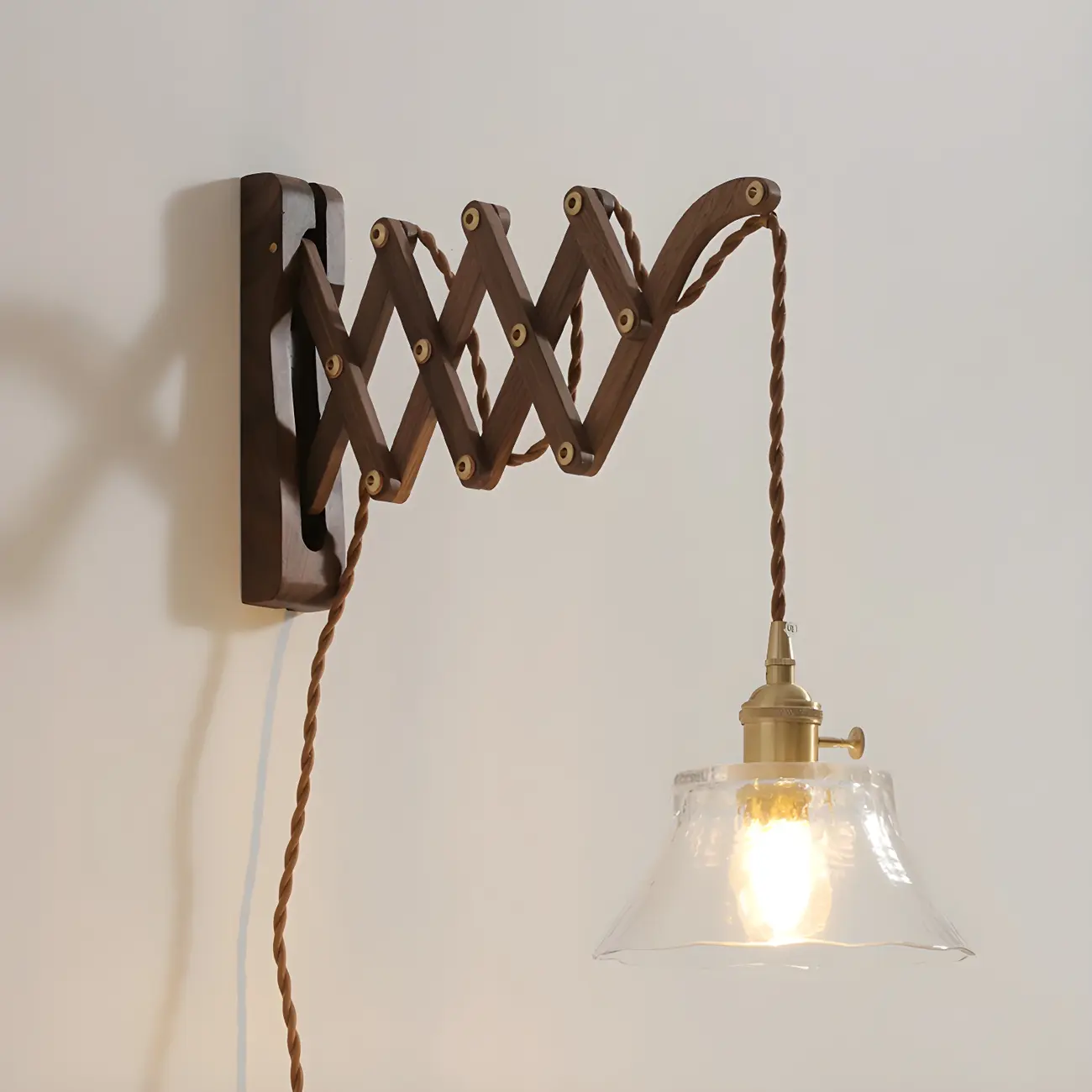 Vintage Brown Wood Retractable Swing Arm Wall Light Image - 4 | homeyfad
