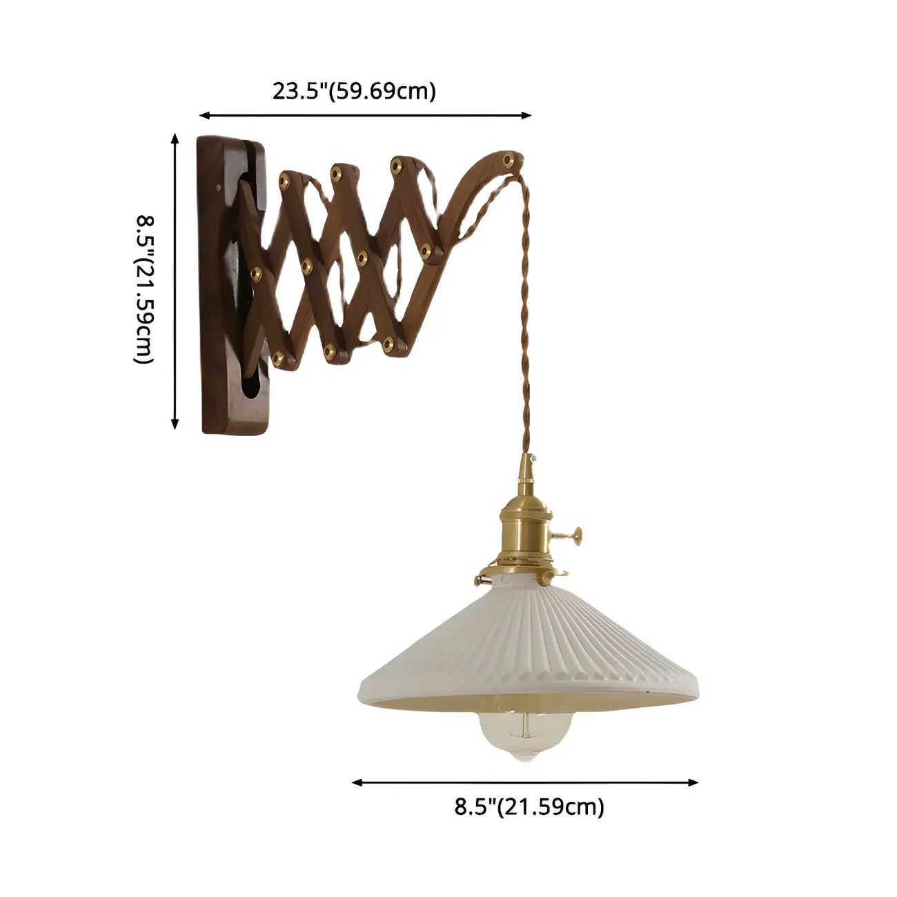 Vintage Brown Wood Retractable Swing Arm Wall Light Image - 9 | homeyfad