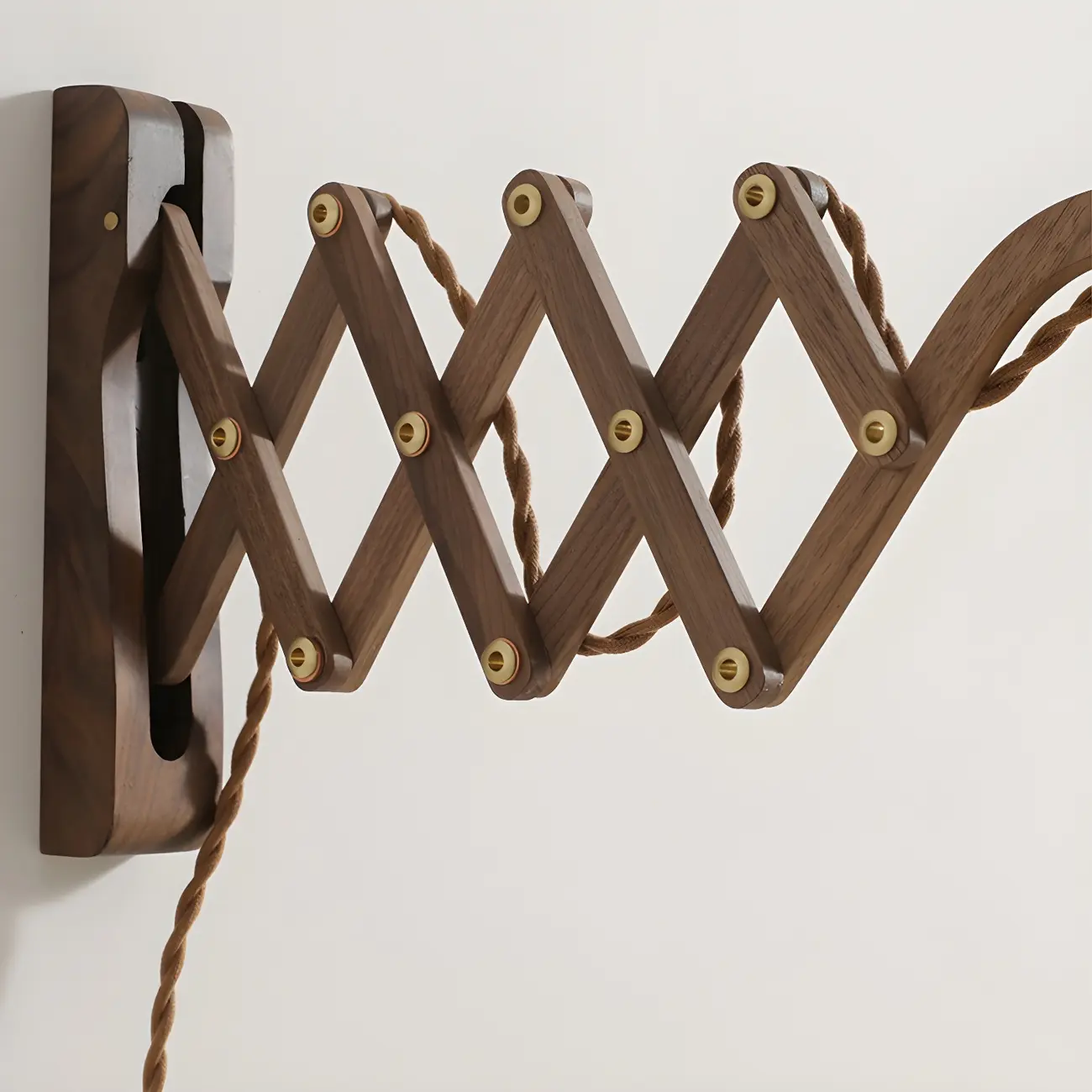 Vintage Brown Wood Retractable Swing Arm Wall Light Image - 7 | homeyfad