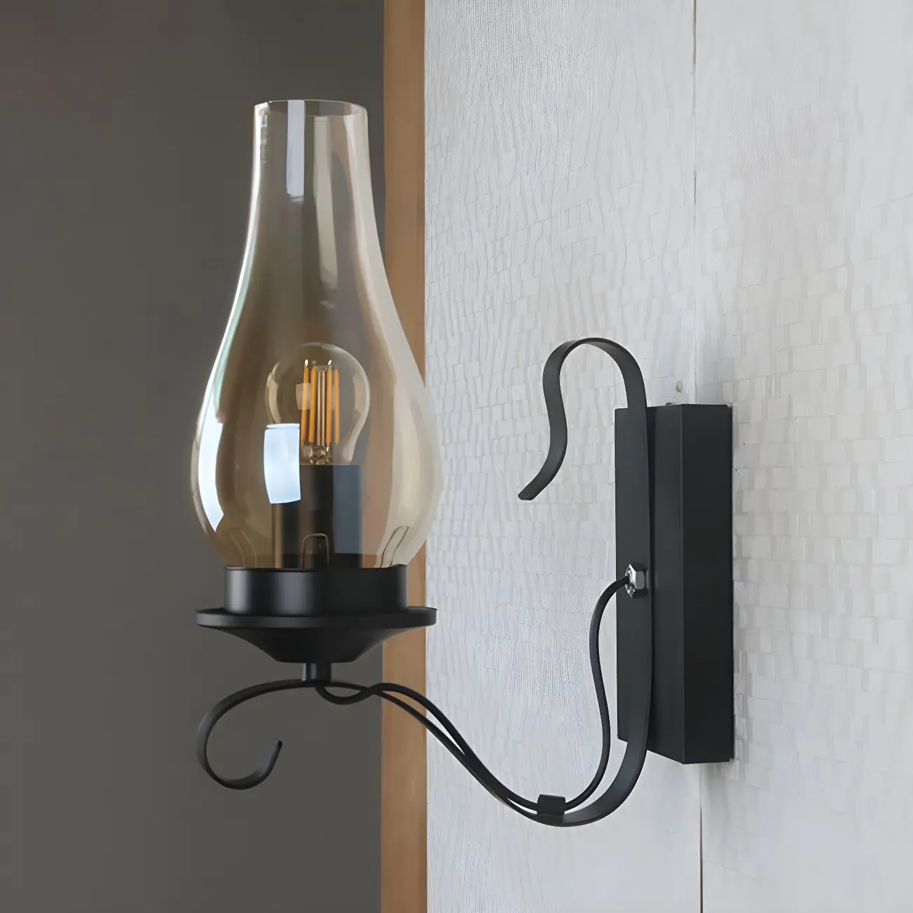 12" Industrial Black Wall Sconce with Amber Shade & LED Image - 1 | homeyfad