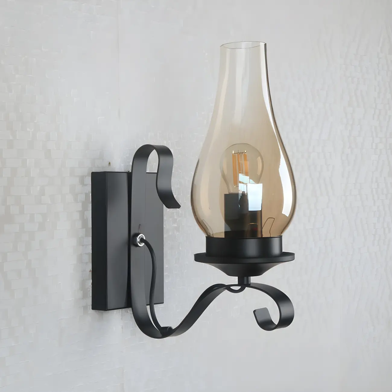 12" Industrial Black Wall Sconce with Amber Shade & LED Image - 3 | homeyfad