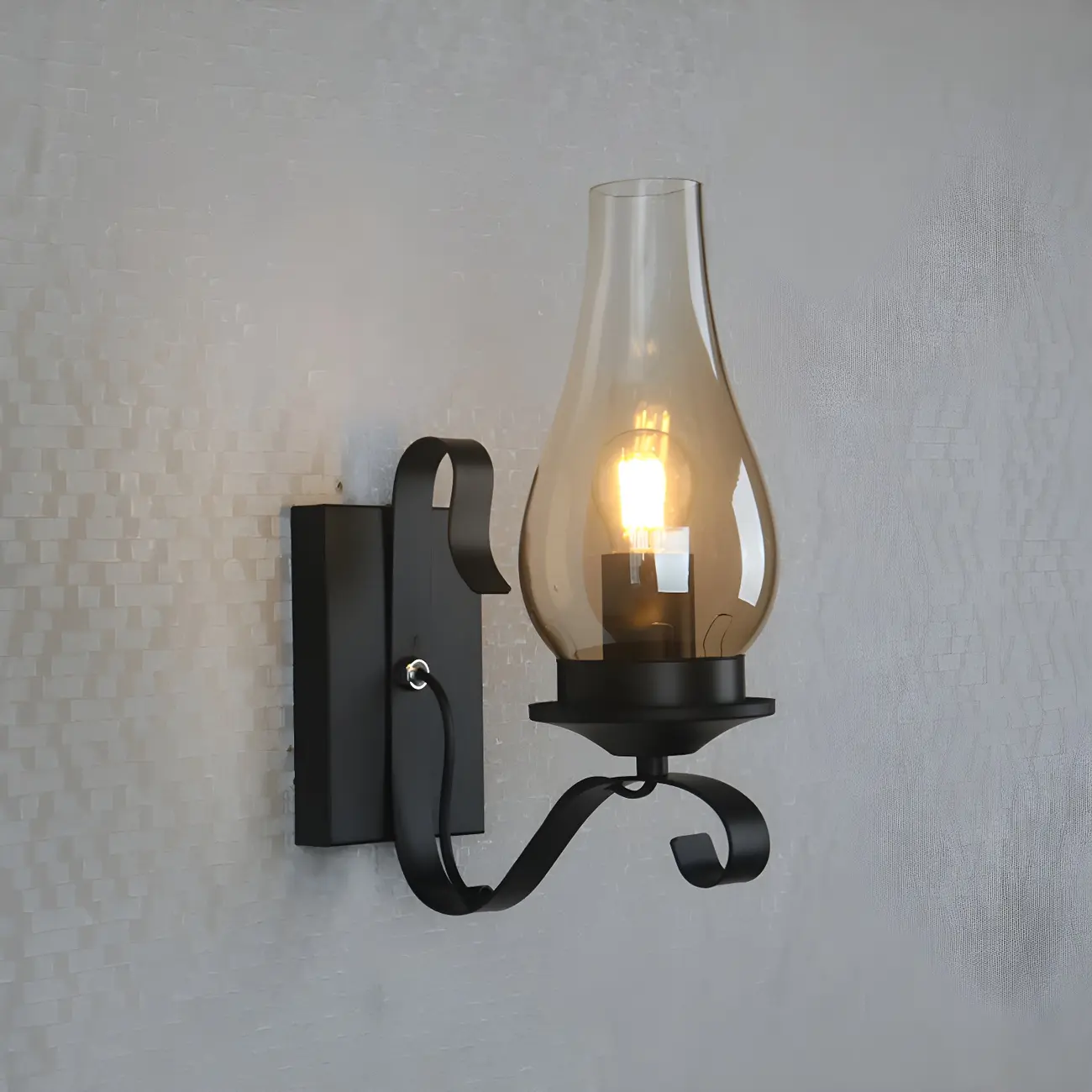 12" Industrial Black Wall Sconce with Amber Shade & LED Image - 4 | homeyfad