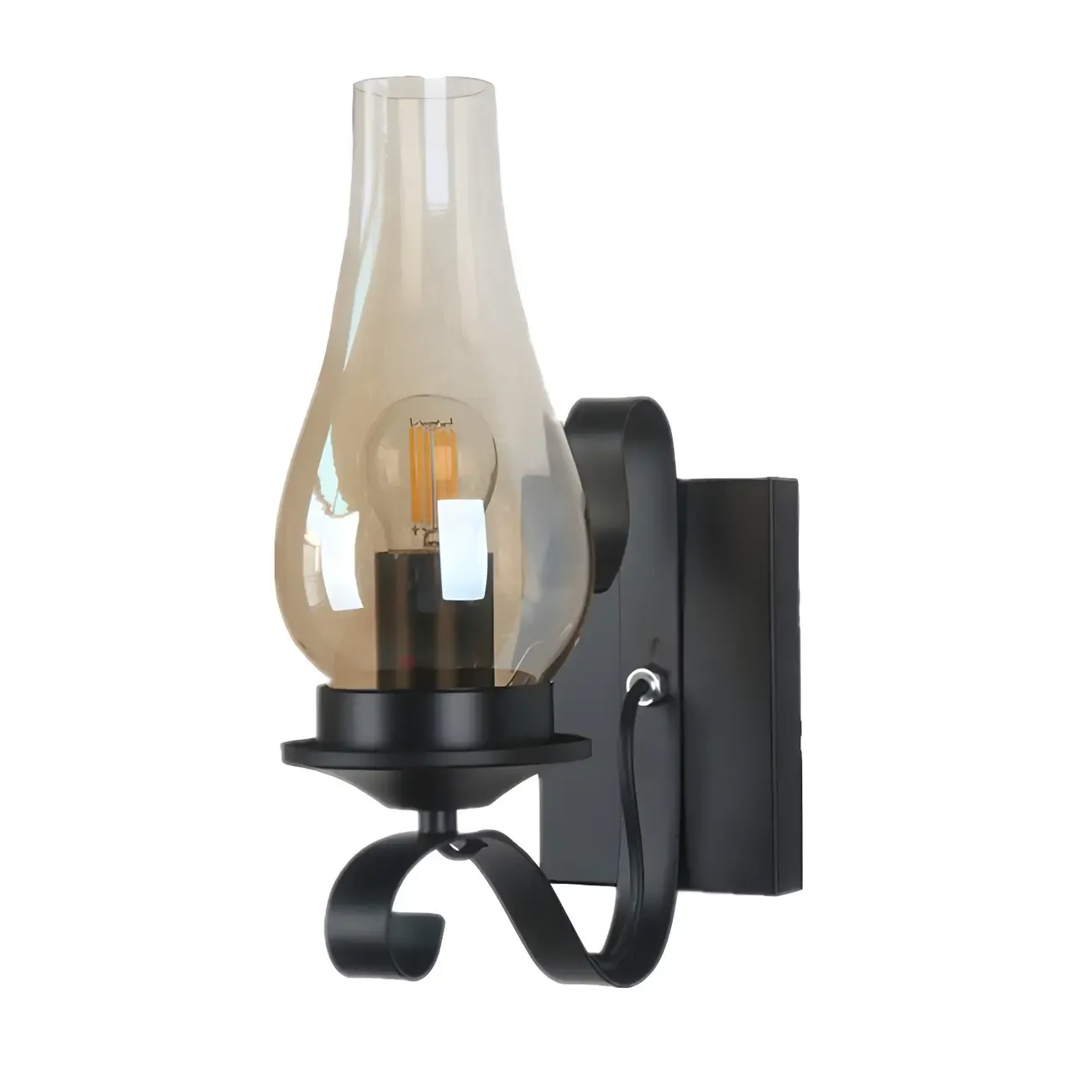 12" Industrial Black Wall Sconce with Amber Shade & LED | HomeyFad